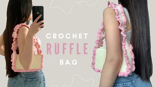 Mini crochet shoulder bag tutorial  crochet ruffle bag how to crochet a coquette bag for beginners [upl. by Griffith149]