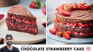 Eggless Chocolate Strawberry Cake Recipe  अंडे के बिना चॉकलेट स्ट्रॉबेरी केक  Chef Sanjyot Keer [upl. by Everara996]