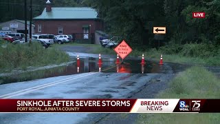 Sinkhole opens on Route 333 in Juniata County [upl. by Evvy213]