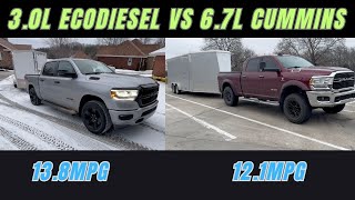 2023 Ram 1500 30l Ecodiesel vs latest EPA Recall Ram 2500 67l Cummins towing MPG comparison [upl. by Lehrer]