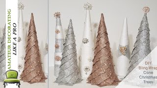 DIY GLAM BLING WRAP Cone Christmas Trees  Festive Friday Holiday Decorating Collab 2 [upl. by Belac]