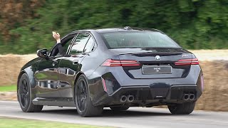 New hybrid BMW M5 G90 WORLD DEBUT Wheelspin Acceleration Exhaust Sounds  FOS Goodwood 2024 [upl. by Ranee]