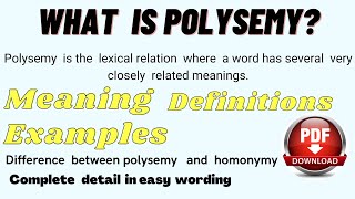 Polysemy  Meaning  definitions  Examples  Semantic polysemy  Lexical relationship linguistics [upl. by Mckee]