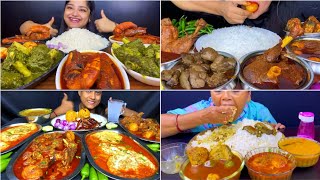 Asmr Eating Hariyali Mutton Big Prawn Curry Spicy 🔥Chicken Curry Egg Curry Fish Curry Omlette Curry [upl. by Barvick]