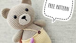 Amigurumi teddy bear in pants  Free crochet teddy bear pattern [upl. by Minier]