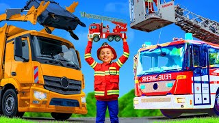 Kids Play with a Real Garbage Truck Excavator amp Fire Trucks [upl. by Liagiba]