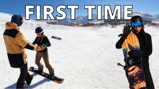 HOW TO SNOWBOARD with REAL BEGINNERS  FIRST TIME to LINKING TURNS [upl. by Sudhir702]