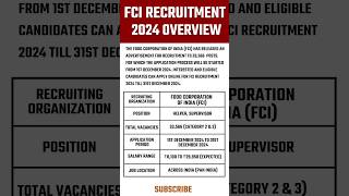 FCI Recruitment 2024 Overview shorts fci foodcorporationofindia [upl. by Ocirema]