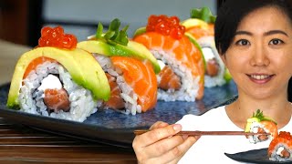 How to Make Homemade Salmon and Avocado Sushi Rolls  Easy Sushi Recipe [upl. by Goodman]