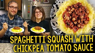 Recipe Spaghetti Squash with Chickpea Tomato Sauce OilFree Vegan [upl. by Nimocks]