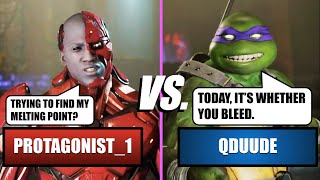 Injustice 2  🔥RARE MATCHUP🔥  Protagonist1Cyborg vs QduudeDonatello HIGH LEVEL GAMEPLAY [upl. by Ethelstan910]