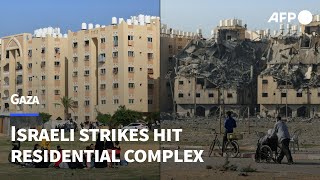 Moment Israeli strikes hit residential complex in Gazas Khan Yunis  AFP [upl. by Bernat]