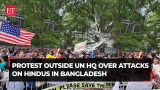 Bangladesh unrest Protesters rally outside UN HQ over violence against Hindus and other minorities [upl. by Henden]