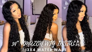 34quot AMAZON WIG REVIEW amp INSTALL 13x4 WATER WAVE WIG [upl. by Narine]