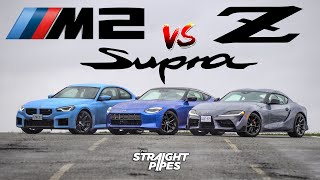 Which Car Would YOU Take 2023 BMW M2 vs Toyota Supra vs Nissan Z Review [upl. by Dnomder496]