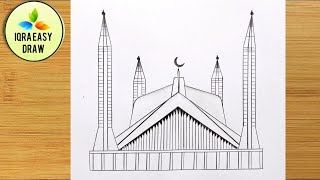 How to draw Faisal Mosque for Beginners  Faisal Masjid Drawing tutorial Easy stepbystep [upl. by Odinevneib]