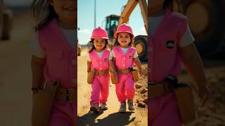 Adorable Twin Babies in Construction Outfits Walking together foryou baby shorts [upl. by Eeryt408]