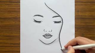 How to draw a beautiful girl with closed eyes  Easy drawing for girls  Sketch drawing with pencil [upl. by Kalk]