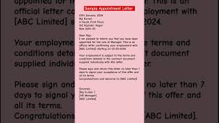 Appointment Letter  Format for Write ✍️ Appointment Letter in English appointmentsetters [upl. by Nelhsa]