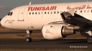 Tunisair A320 take off 18R at Lyon St Exupéry LYSLFLL [upl. by Keavy680]