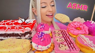 ASMR EATING PINK FOOD CHOCOLATE ICE CREAM CAKE DONUT DESSERT MUKBANG 핑크색 음식 먹방 [upl. by Corrie]