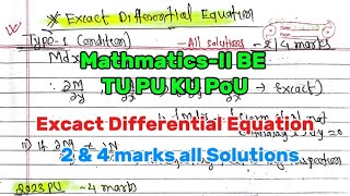 Excact differential equationAll solutionsMathematicsII BE Purbanchal University TU KU PoU [upl. by Sandell830]