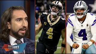 FIRST THINGS FIRST  Nick Wright react Cowboys fall to Saints 4419 Drop to 11 Dak293 YDSTD2 INT [upl. by Karlen]