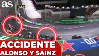 FÓRMULA 1  Los ACCIDENTES de CARLOS SAINZ y FERNANDO ALONSO en la PRIMERA CURVA [upl. by Kristopher879]