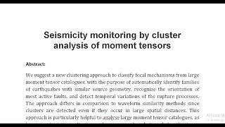 Seismicity monitoring by cluster analysis of moment tensors [upl. by Chevy918]