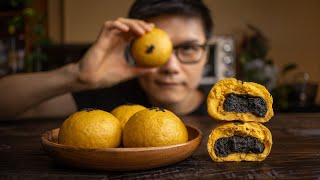 Steamed Pumpkin Buns with Sweet Black Sesame vegan [upl. by Yroffej]