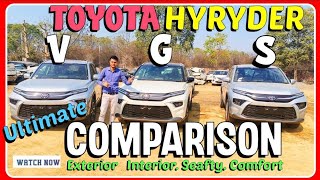 Toyota Hyryder S G V Hybrid Comparison • Hyryder Features Difference hyryder toyota hybrid 1m [upl. by Aneras]