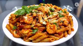 ITALIAN SPICY GAMBERONI POMODORO  TASTY AND EASY PENNE PASTA [upl. by Nacul975]