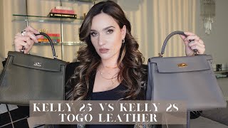 HERMES KELLY 25 VS 28 RETOURNE TOGO LEATHER  DETAILED COMPARISON 🍊  MODSHOTS WHAT FITS [upl. by Anerom708]