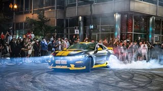 CHICAGO CAR MEET MUSTANG DRIFTS AND RUNS FROM POLICE [upl. by Linnie]