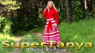 21052014 Hand Knitted White Red rich decorated long dress Tneck by SuperTanya [upl. by Eliot410]