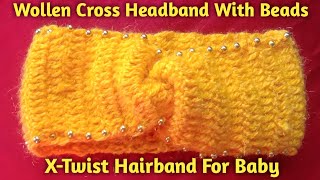 Easy Hairband Tutorial In HindiWool Se Headband Kaise BanayeXTwist Crochet HeadbandCrosia Design [upl. by Arjan]