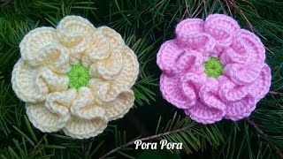 Crochet 3D Ruffle Flower I Crochet 8 Petals Flower I Crochet Flower [upl. by Martine]