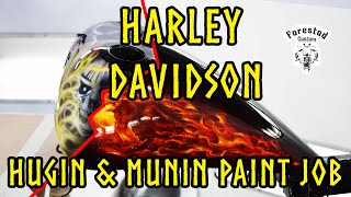 Harley Davidson HUGIN amp MUNIN custom paint with real flames [upl. by Golanka]