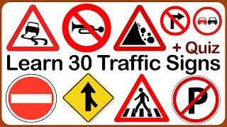 🚦 Learn 30 Essential Traffic Signs  Quiz  English Vocabulary [upl. by Kcirednek]