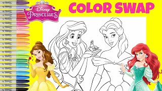 Disney Princess Coloring Book Pages Color Swap Princess Belle and Princess Ariel [upl. by Lurie134]