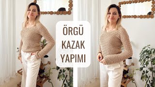 KOLAYŞIK ÖRGÜ KAZAK YAPIMI 🌸 TIĞ İŞİ BAHARLIK KAZAK crochet [upl. by Osrick]