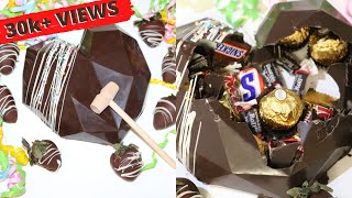 How To Make Breakable Heart  quotTrendingquot Pinata Cake  Hammer  Geometric Chocolate Heart  Surprise [upl. by Eilsel897]