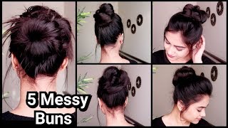 5 MESSY HAIR BUNS Everyday Easy Hairstyles for girls Indian Hairstyles for medium to long hair [upl. by Orton356]