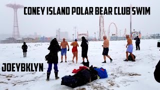 Polar bear club swimming in the icy Atlantic ocean At Coney island USA [upl. by Ybrek]