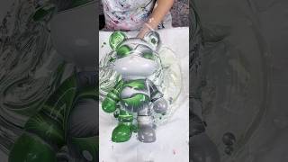 Green and Silver Feather Bear decor fluidart homedecor gift fluidbear piggybank [upl. by Letisha]