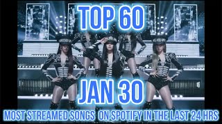 TOP 60 MOST STREAMED SONGS ON SPOTIFY IN THE LAST 24 HRS JAN 30 [upl. by Portland]