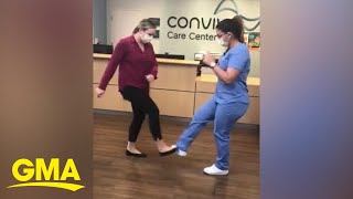 These nurses showed off their version of the Footshake TikTok challenge l GMA Digital [upl. by Aiuqcaj]