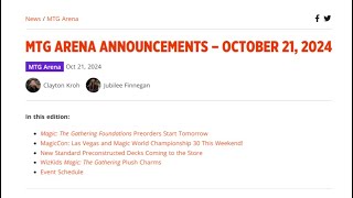 MTG Arena Announcements  October 21st 2024 [upl. by Odey]