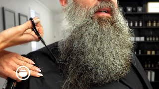 Young Man’s Incredible Grey Beard Gets Trimmed to Perfection [upl. by Teuton783]