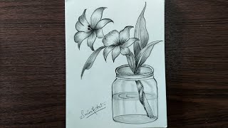 How To Draw Beautiful Orchid Flowers In a Jar  Step By Step pencil sketch drawing [upl. by Ahsienom]